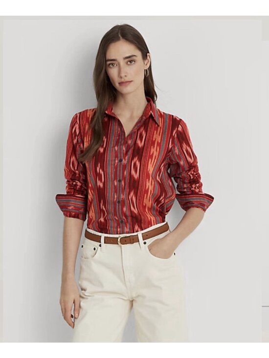Lauren Ralph Lauren Tops - Ralph Lauren Large Red Ikat Cotton Button Up Shirt Southwestern Tribal Western